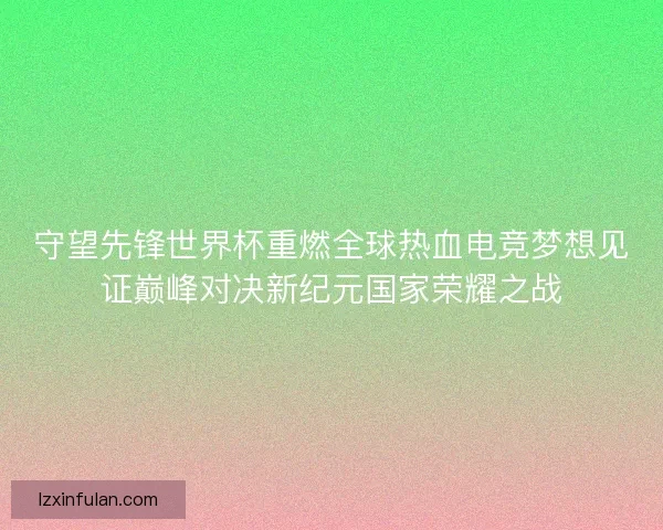 守望先锋世界杯重燃全球热血电竞梦想见证巅峰对决新纪元国家荣耀之战